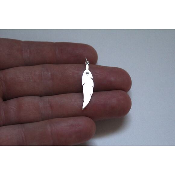 Sterling Silver Textured Feather Charm, Silver Textured Feather Charm - Picture 2 of 8